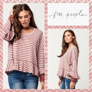 NWT MSRP $78 Free People Peplum Hem Striped Blouse Women's Size Medium